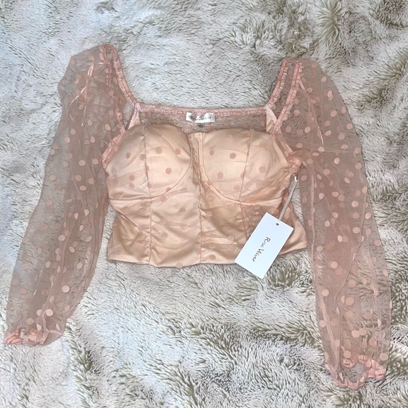 Light Pink Cropped Shirt with Puffy Mesh Sleeves - Picture 1 of 1